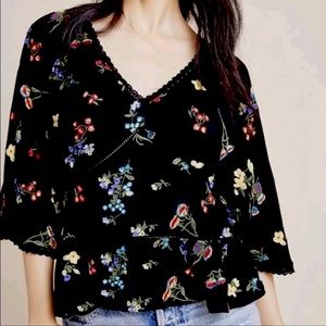 Anthropologie By Anthro Parvati Floral Embroidered Boho Lace Crochet Top